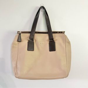 Furla Tan Cream and Brown Leather Tote Shoulder Bag Soft w Cheetah Print Lining